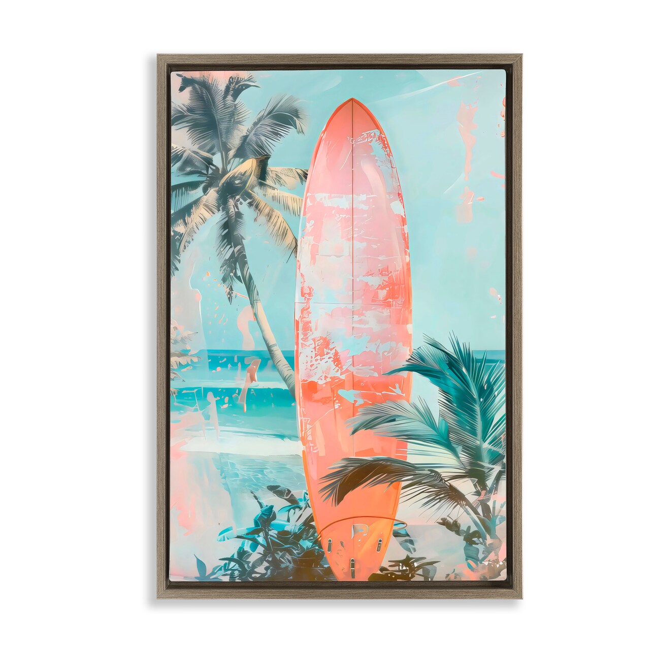 Stupell Industries Peach Surf Distressed Modern Black Framed Floater Canvas Wall Art, design by LSR Design Studio